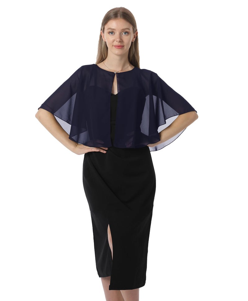 Hotshawl Chiffon Capelet Women's Soft capes Shawls and Wraps for Evening Dress Wedding Cape Cover Up (Navy) - Image 2